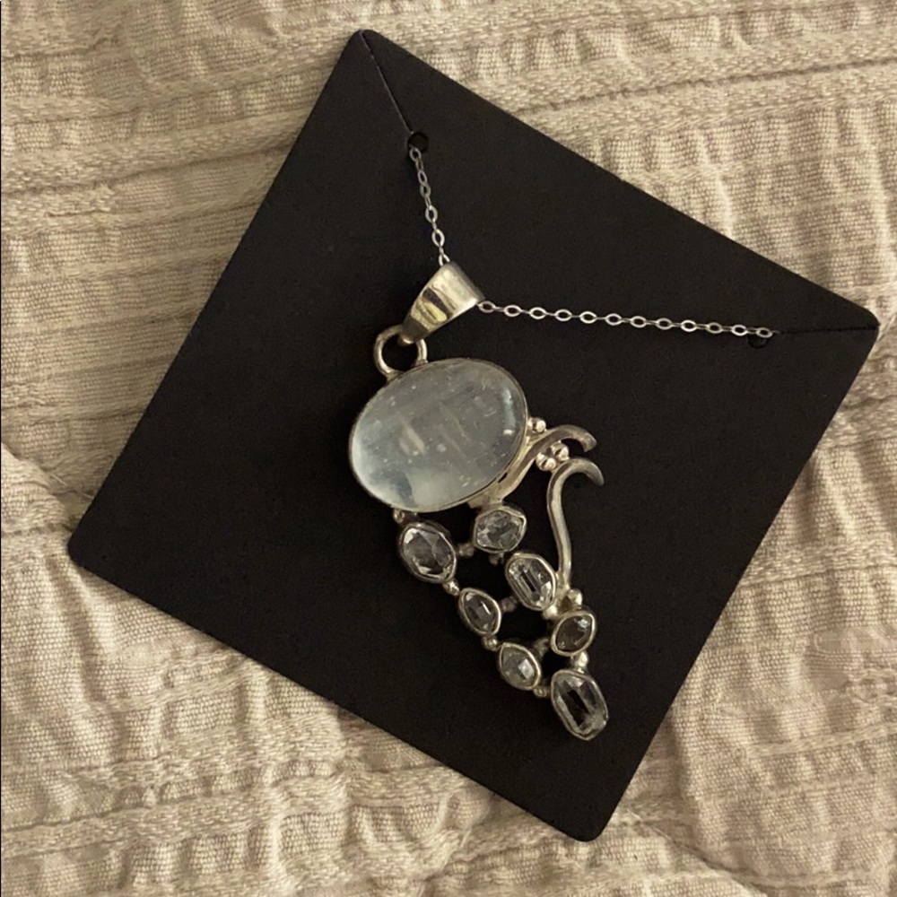 Selenite & Herkimer Diamond 925 Silver Necklace